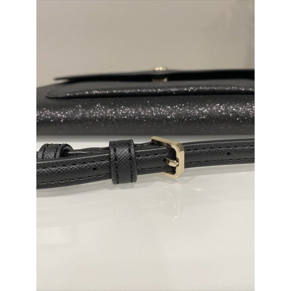 Kate Spade Tinsel Flap Crossbody Black Glitter Interior Credit Card Slots NWT - Picture 8 of 10